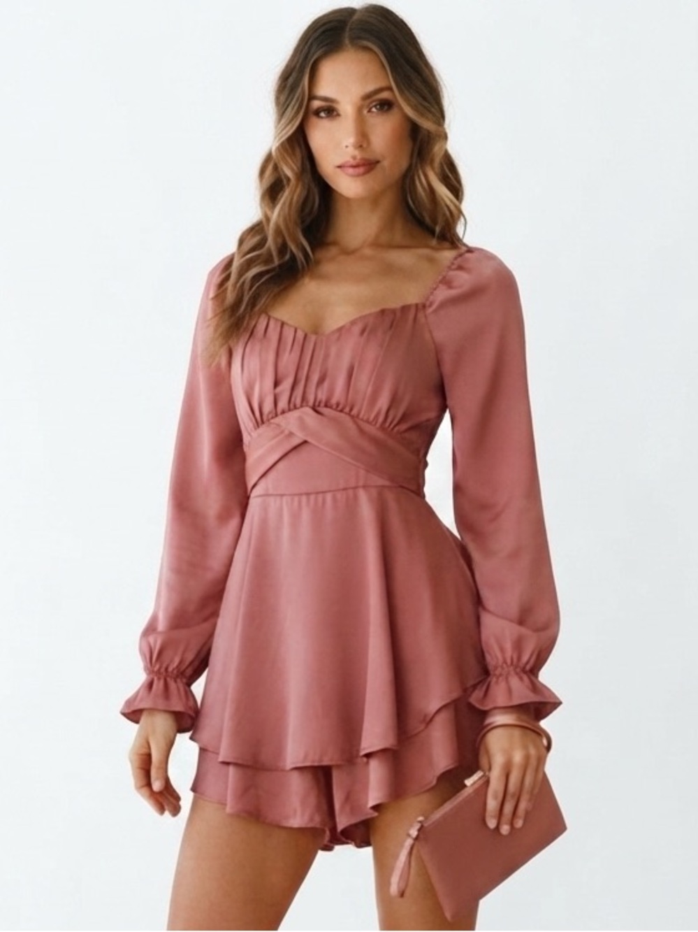Kimchi Blue Rust Red Long Sleeve Ruffle Romper
